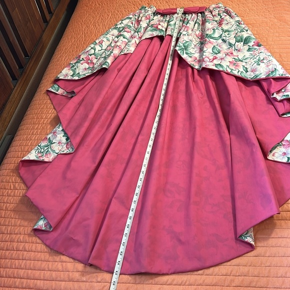 Vintage 80s Handmade Detachable Peplum Overskirt Floral Pink High-Low Skirt sz M - Picture 10 of 16